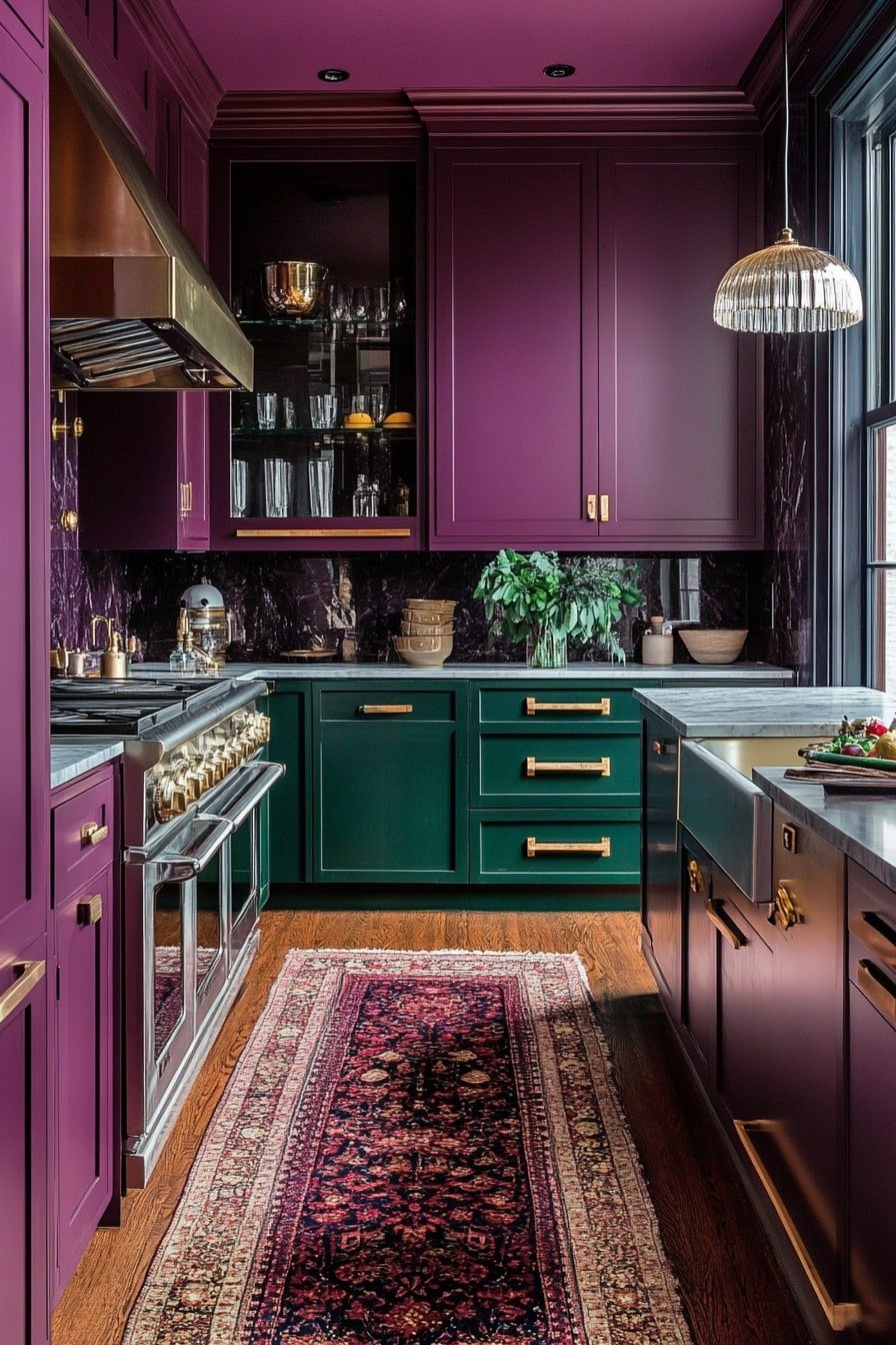 Jewel-Tone Cabinets With Gold Hardware