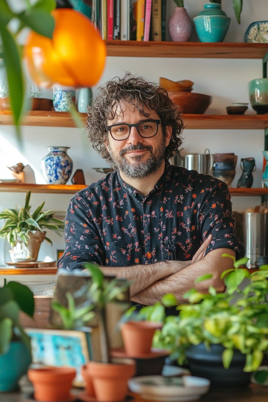 Maximalist Shelf Styling With Books, Plants, and Pottery