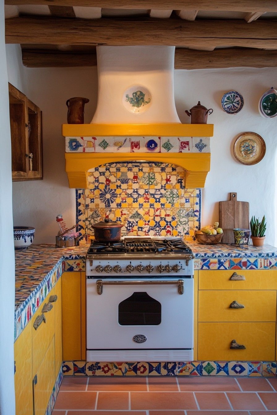 Multi-Colored Tiled Stove Nook