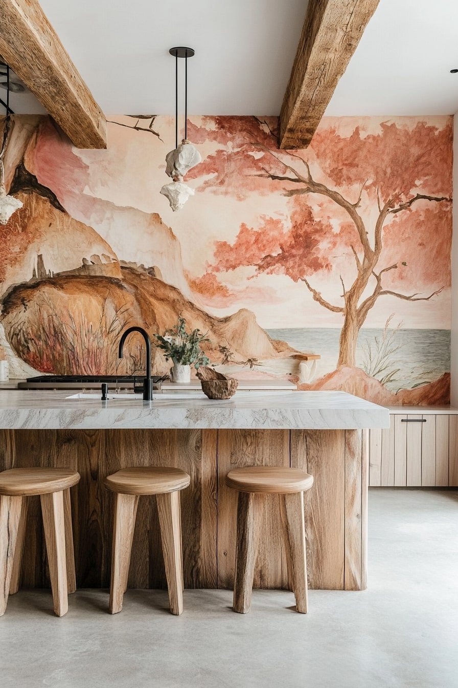 Mural or Hand-Painted Wall in the Kitchen