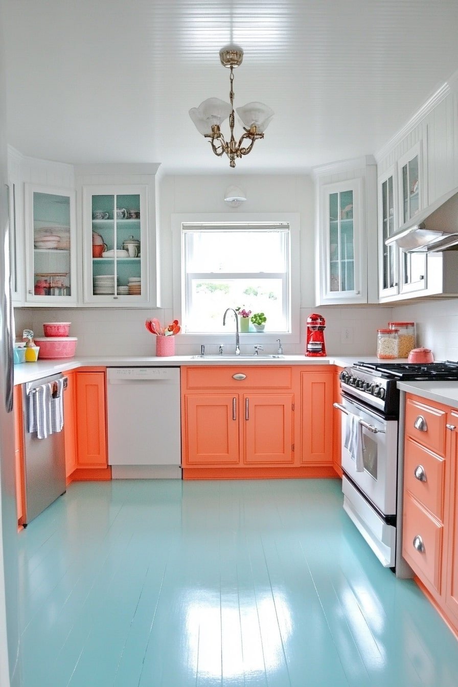 Painted Wood Floors With Contrasting Cabinets